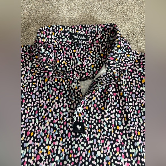 Bad Birdie Polo Shirt Performance Golf Polo Shirt Geometric Black Stretch Mens L - Picture 8 of 8